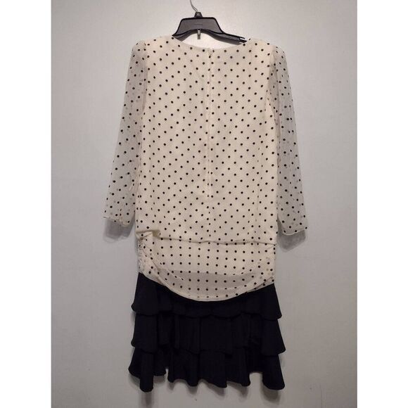 Vintage Ursula of Switzerland Size 14 Black and White Polka Dot Flounce Dress - Picture 5 of 5